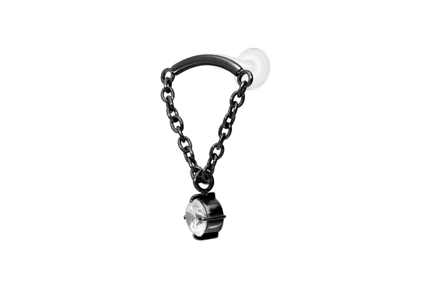 PTFE Labret Piercing mit Innengewinde + Titan-Aufsatz BOGEN + KETTE + KRISTALL